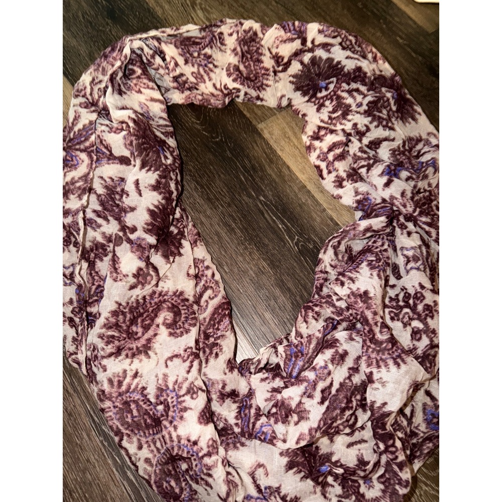 Purple Paisley Damask Infinity‎ Scarf Lightweight Gauze Loop Scarf Mauve Cream